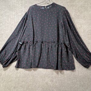 Sanctuary Black Red Geometric Print Ruffle Peplum Blouse Top Plus Size 2X